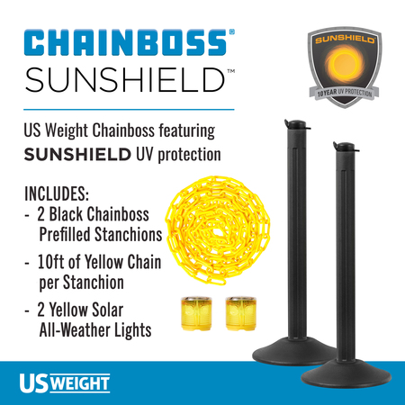 Us Weight Black Weighted Base Stanchion with LED lights & Yellow Chain PR U2006YCLED